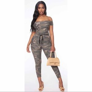 Camo Off the Shoulder Jumpsuit Pantsuit Lounge